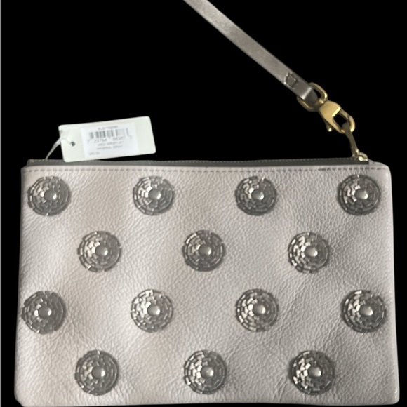 Fossil Metallic Silver Clutch with Medallion Pattern and Wrist Strap - Picture 5 of 6